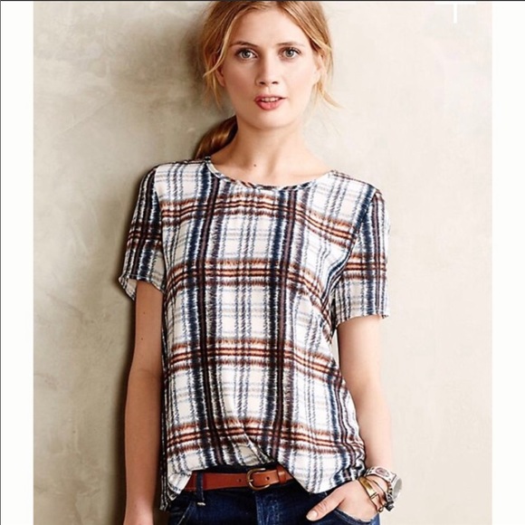 Anthropologie Tops - Anthropologie Maeve Draped Cross Back Plaid Blouse